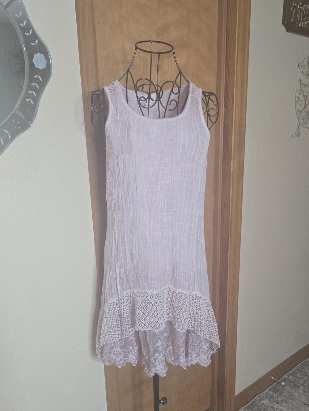 Light Mauve Pink  Crochet/lace Hem Sleeveless Tunic Dress